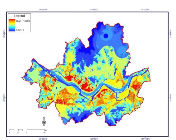 FIGURE  5.  Predictive  flood  vulnerability  assessment  map  based  on  fuzzy  membership  "fuzzy  and"  model