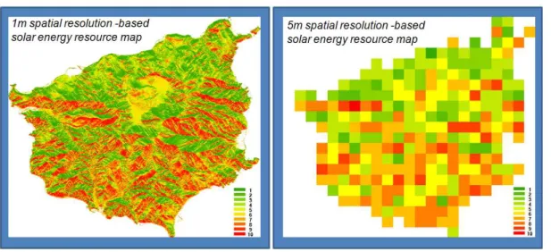 FIGURE  5.  1m/5m  spatial  resolution  -  based  solar  energy  resource  map 결과  기하학적  분류법이  가장  오차가  적은  것 으로  나타났다