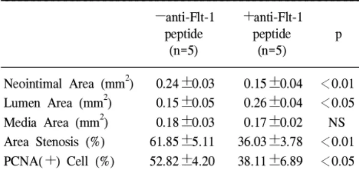 Table 2. Histomorphometric and immunohistochemical study indices 14 days after balloon injury