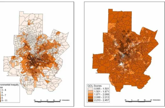 FIGURE  4.  Urban  QOL  scores,  2000QOL  score  map  was  visually  compared 