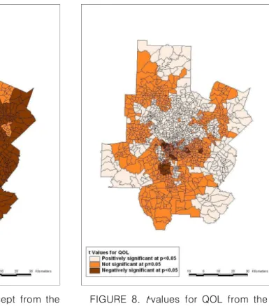 FIGURE  7. t‐values  for  intercept  from  the  GWR  model  of  environmental  equity  and 