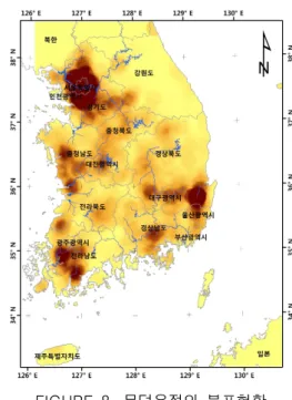 FIGURE  7.  유물산포지  유적의  분포현황 FIGURE  8.  무덤유적의  분포현황 토의  및  고찰 문화유적의  분포  특성에  대한  검토에  앞서,  고고학의  학문적  특성과  학술적  자료에  대한  고찰이  필요하다