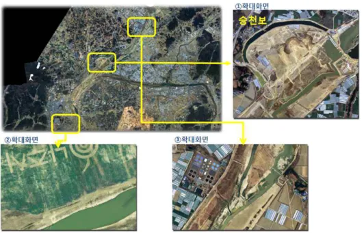 FIGURE  10.  연구지역  항공사진  자료  처리결과 3차원  영상  GIS와  GNSS를  접목한  하천현장  모니터링  시스템  개발 1.  GNSS기반  하천현장  모니터링  시스템  개요 하천현장  모니터링  시스템은  현장에서  이동 체에  탑재된  GNSS  수신기를  이용하여  현장 위치를  실시간으로  수집함으로써  시각적  위치 를  파악하고  고해상  영상기반의  공간자료  및  현황자료와의  융합을  통해  영산강  현장정보를 