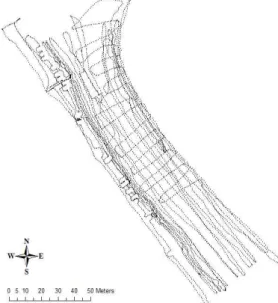 FIGURE  13.  RTK-GPS  측량점  자료 FIGURE  14.  RTK-GPS  점  자료의  음영기복 도  표현 RTK-GPS 측량의 X, Y 및 높이값의 표준 편차는 6mm, 9mm 및 15mm로 나타났으며, 위치(X, Y) 및 높이값 성분의 표준편차에 대한 평균제곱근(RMS)은 그림 15와 같이 위치값 1.1cm, 높이 1.5cm의 내부 정확도로 나타났다.단지 GPS 측량시 측점에 대한 정밀한 위치 선정이 보다 더 요구되어지므로 이를 감