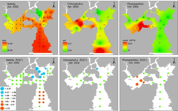 FIGURE  7.  Spatial  distributions  and  Z-score  of  G i *