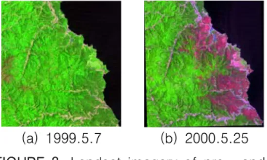 TABLE  2.  △NBR   of  Samcheok  forest  fire  area  and  burn  severity  classes  (Mean=171.1,  Std.D=37.99,  N=180,006)
