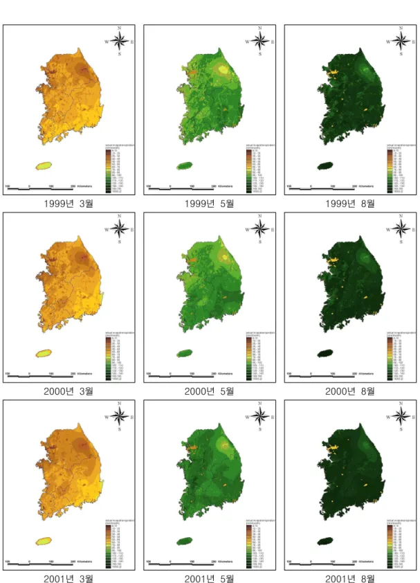 FIGURE  3.  Distribution  of  evapotranspiration  over  the  Korea