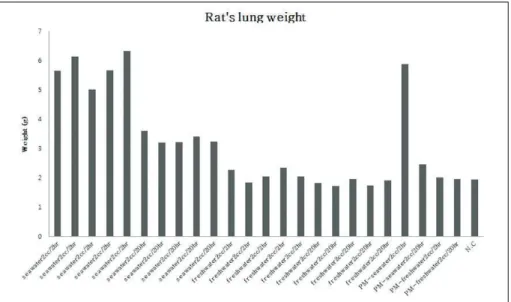 Fig. 2. Histogram shows rat’s lung weight depending on the experimental condition.