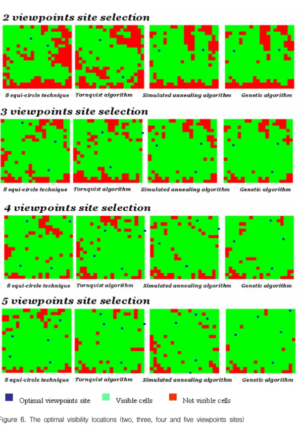 Figure  6.  The  optimal  visibility  locations  (two,  three,  four  and  five  viewpoints  sites)