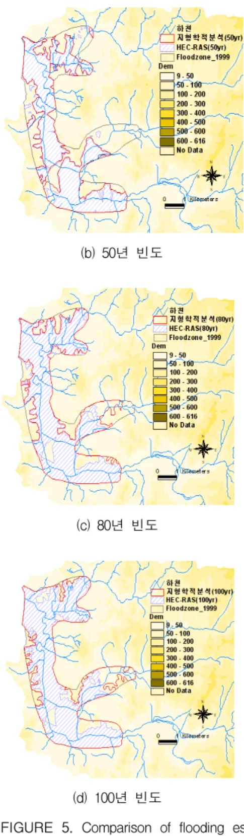FIGURE  5.  Comparison  of  flooding  estimation  area  each  flood  water  level