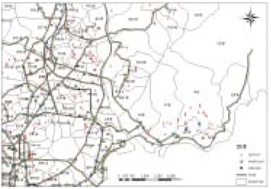 FIGURE  2.  설명변수의  위치도 본  연구에서  사용된  설명변수의  선정은  이론 적  고찰  부분에  언급한  기존문헌과  지금까지  지 가와  부동산의  가치를  평가하는  연구에서  중복 되어  다루어진  변수들  가운데  그  빈도수가  높은  것들을  선정하였다