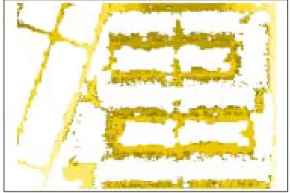 FIGURE  12.  버퍼링에  의한  건물지역  제거결과 3.  대상지역  DEM  생성 그림  13은  추세면  생성  및  원시  DSM과의  차 연산을  통하여  건물지역을  제거하고  건물이  제거 된  지역에  대해  주변값을  이용하여  보간한  최종  DEM  결과를  나타낸  것이다