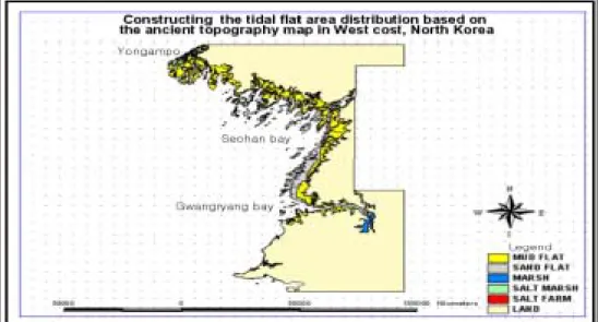 FIGURE  3.  Preparation  of  tidal  flat  distribution  in  Seohan  bay  with  topography                        map(1918∼1920) 