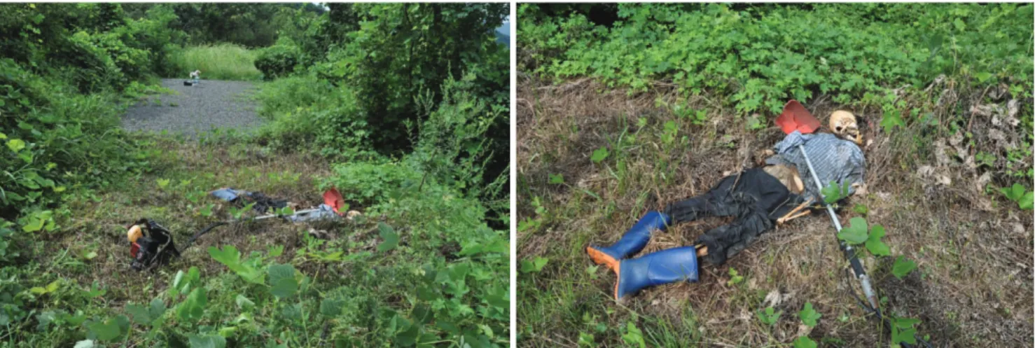 Fig. 1. The dead man was found near-completely skeletonized and laid prone with his brush cutter