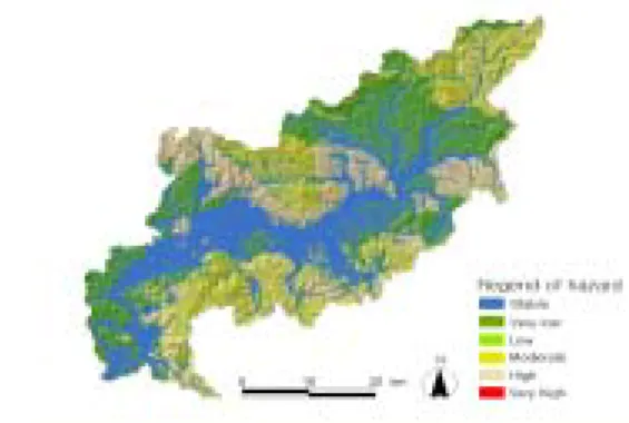 FIGURE  5.  Map  of  landslide  susceptibility  by  adding  up  estimation  matrix 