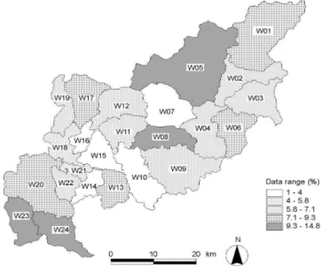 FIGURE 10. Proportion of subwatershed with potential soil loss greater than 10ton/ha/yr