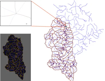 FIGURE 5. Construction of linear stream network using standardized procedure 서 추출한 하천레이어를 오류 수정 과정을 거 쳐서 일차원 하천망을 형성하고, 하천망 구축 의 범위를 소하천까지로 제한하여 하천 네트 워크 형성에 필요한 기반 자료인 일차원 하천 망을 구축하였다