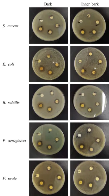 Table  2.  Size  of  clear  zone  against  S.  aureus ,   E.  coli ,  B.  subtilis ,  P