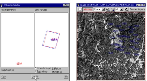 FIGURE  3.  The  results  of  epipolar  image  for  stereo  matching. 일반적으로,  제작된  정사투영  영상의  정확 도는  현저한  대상물을  검사점으로  하여  이들 의  평균  제곱근  오차를  구하여  평가한다