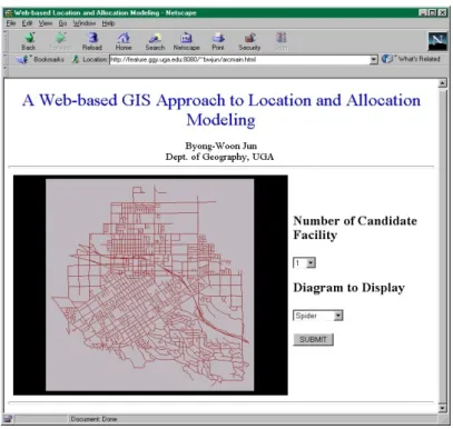 FIGURE  3.  Initial  menu  of  Web-based  location-allocation  modelingare  processed  one  at  a  time  and  sent  to  the  third 