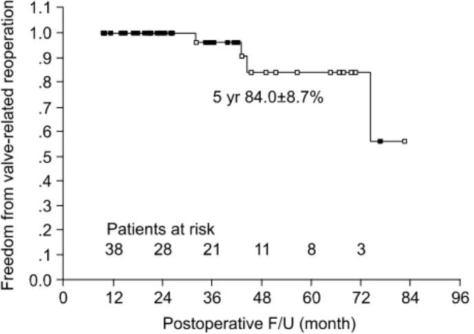 Fig. 3. Kaplan-Meier freedom from valve-related reoperation for mitral valve disease.