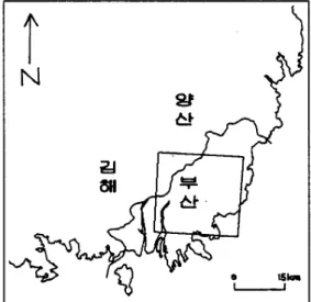 FIGURE  1.  Location  map  of  the  study  area,  Pusan  and  surroundings,  Korea 