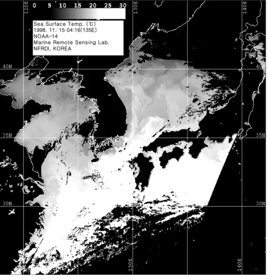 FIGURE  6.  Sea  surface  temperature  distribution  around  Korean  waters  from  NOAA-14  satellite