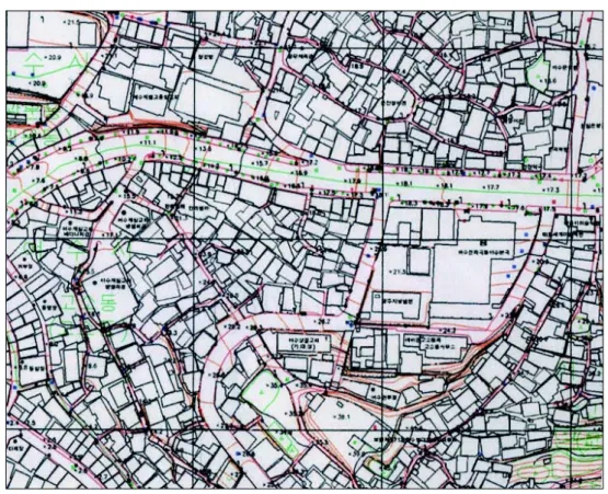 FIGURE  5.  An  example  of  the  digital  maps  with  1:1000  scale  in  Korea(효성데이타시스 템,  1998)