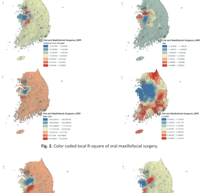Fig. 2. Color coded local R-square of oral maxillofacial surgery.