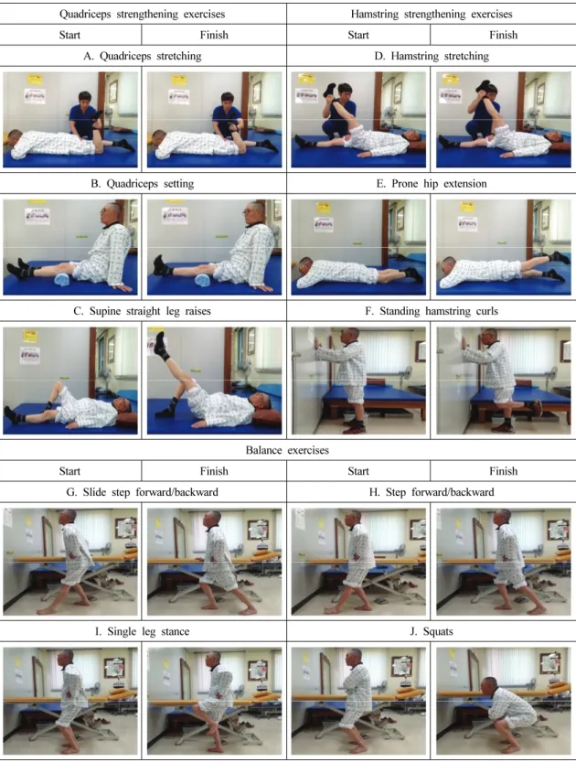 Fig. 1. Knee strengthening exercise and balance exercise programs for knee osteoarthritis patients