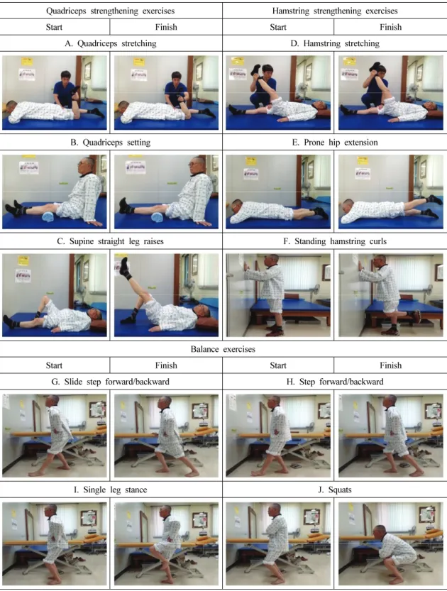 Fig. 1. Knee strengthening exercise and balance exercise programs for knee osteoarthritis patients
