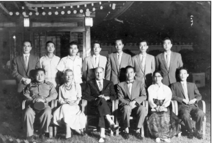 Fig. 12. Prof. Lee CB (third from the right in the front row) with  Dr George Schimert &amp; Mrs Schimert, a medical consultant of the  Minnesota project, and Korean staffs of Seoul National University  Hospital