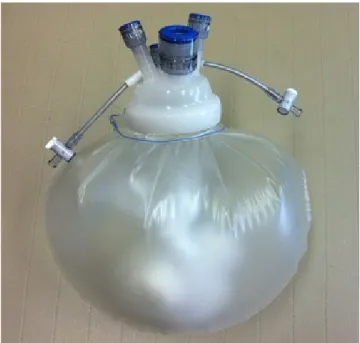 Fig. 1. Simulation of 3XL LapBag insufflated with CO 2  gas at- at-tached to single-port wound retractor.