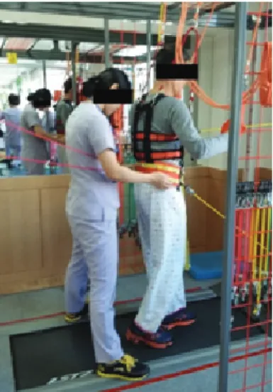 Fig. 1. Treadmill gait training in an adjusted  position from functional training  system