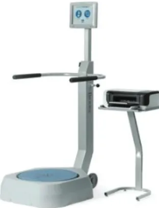 Fig. 1. Balance System2. 측정 방법1)  연구 절차 연구 대상자에서 단순 과제 훈련과 이중 운동 과제 훈련이 균형능력에 미치는 효과를 알아보기 위하여 실험군과 대조군 모두 일반적인 물리치료를 시행한 이후에 30분 동안 추가적으로 훈련을 하였으며,  총 6주 동안 주 5일 시행하였다