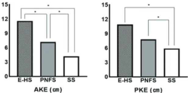 Fig. 2. Post-Hoc comparisons of E-HS, PNFS, and SS on changes in the values of AKE, and PKE.