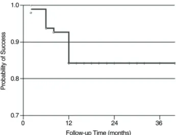Fig. 4. Cumulative probability of success over time, based on  Kaplan Meier survival analysis