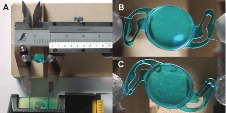 Fig. 3. One free end of the suture is passed from the 8 o’clock  position through the insertion tip of the injector and tied to the  leading haptic