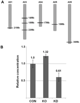 Table 1. Genes showing over 2-fold expression level in the BrSAMS-knockout (KO) and BrSAMS-knockdown (KD) compared with  a non-transgenic (CON) lines (p value < 0.05).
