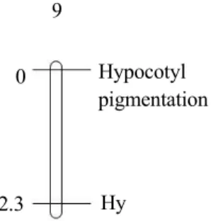 Fig. 6. Locations of hypocotyl pigmentation and Hy (CAPS)  marker on chromosome 9.