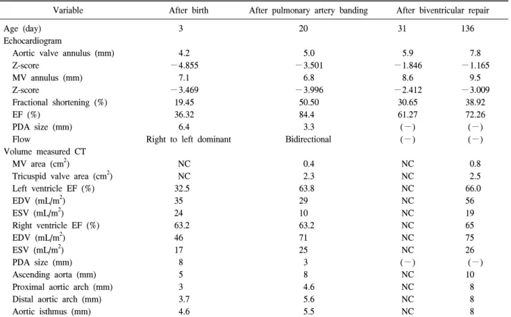 Table 1. Echocardiogram and volume measured CT findings