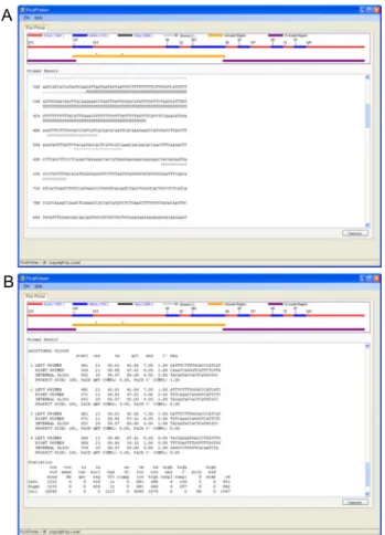 Fig. 3. Screen shots of primer design output from the Pickprimer  program. The precise information including primer position,  sequence, length, Tm, and GC contents of the designed  primers are presented
