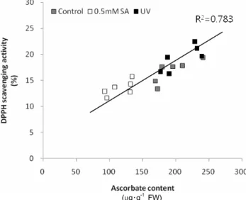 Fig. 4. Changes in free sugar concentration in barley sprouts  1 day after treatment with 0.5 mM SA and UV-B (8 h)