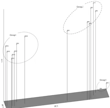 Fig. 4. Relationship between morphological and RAPD matrices  using Mantel test of NTSYS-pc program ver