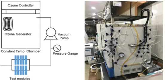Fig. 5. Schematic diagram and picture of the ozone test apparatus.