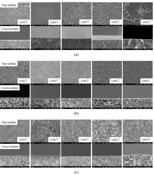 Fig. 2. SEM images of α-alumina supports prepared by using (a) AS-1, (b) AS-2 and (c) AS-3 slips.