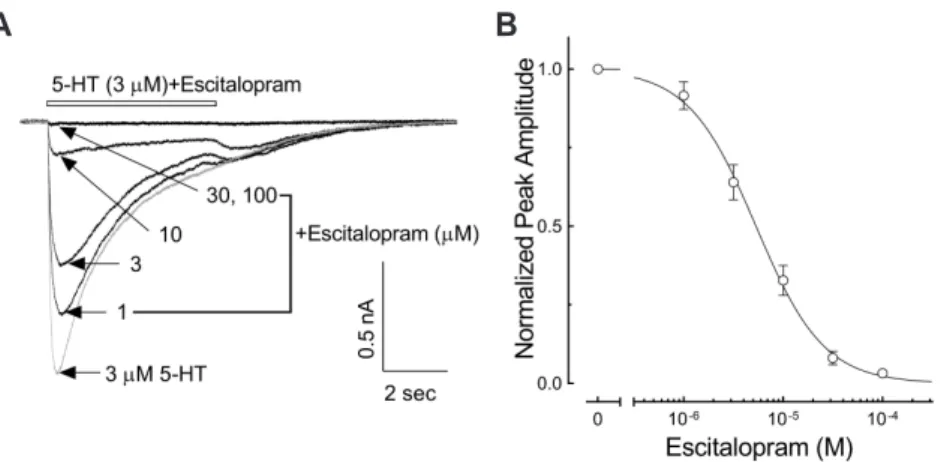 Fig. 1. Inhibitory effect of escitalopram on 5-hydroxytryptamine (5-HT) 3  receptor currents