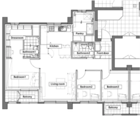 Figure 1. Unit Plan of Prototype Source. Research Center for Long-Life Housing