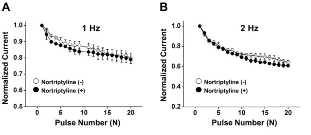 Fig. 5. Frequency-dependent inhi- inhi-bition of Kv currents by nortriptyline. 