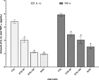 Fig. 4A shows the tunica albuginea, Leydig cells, interstitium  lumen, Sertoli cells, spermatogonium, primary spermatocyte  and spermatid in the testicular tissue of the SOG group